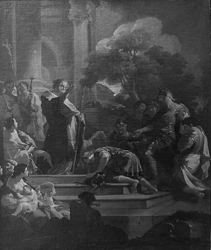 San Nicola benedice i guerrieri - Pinacoteca Comunale F. Duranti, Montefortino